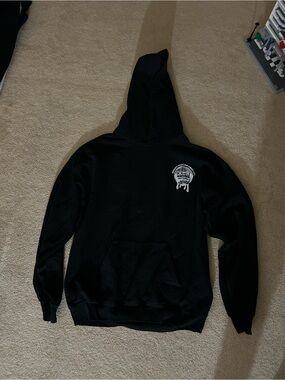 Black Graphic Pullover Hoodie - with John 3:16 Bible verse on the back